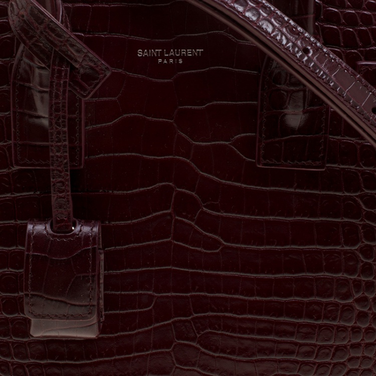 Pre Owned Saint Laurent Burgundy Croc Embossed Leather Baby Classic Sac De Jour Tote