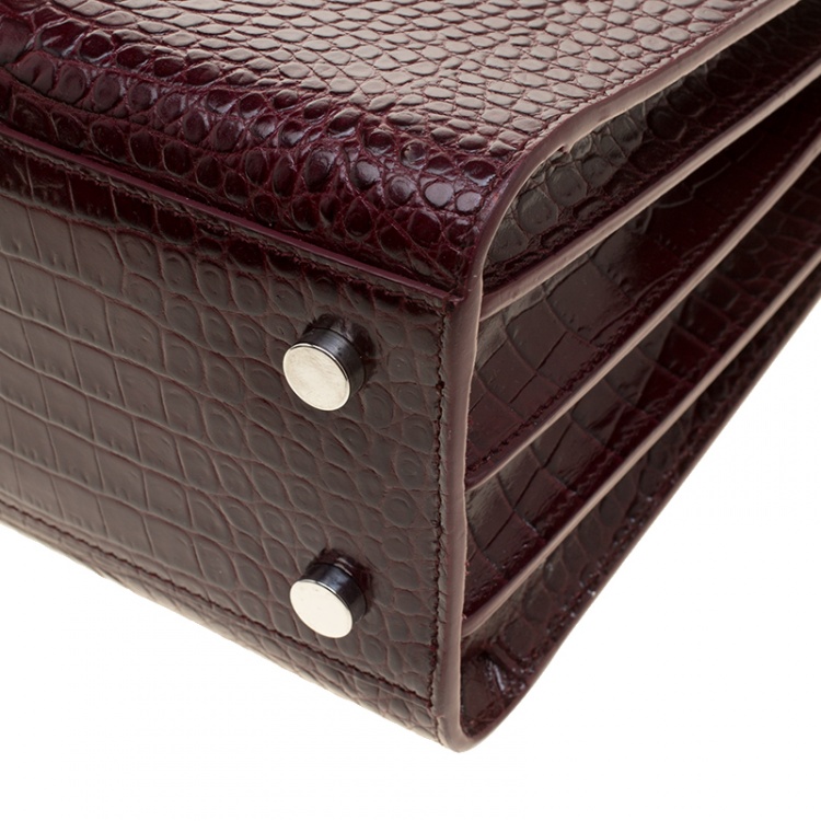 Pre Owned Saint Laurent Burgundy Croc Embossed Leather Baby Classic Sac De Jour Tote