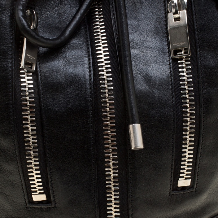 Pre Owned Saint Laurent Black Leather Rider Bucket Bag 