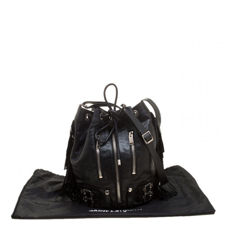 Pre Owned Saint Laurent Black Leather Rider Bucket Bag 