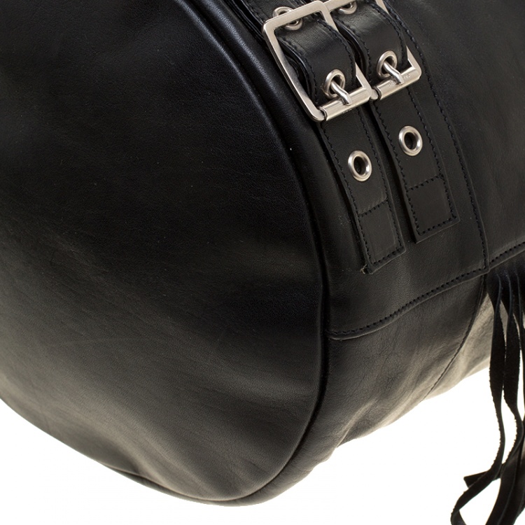Pre Owned Saint Laurent Black Leather Rider Bucket Bag 