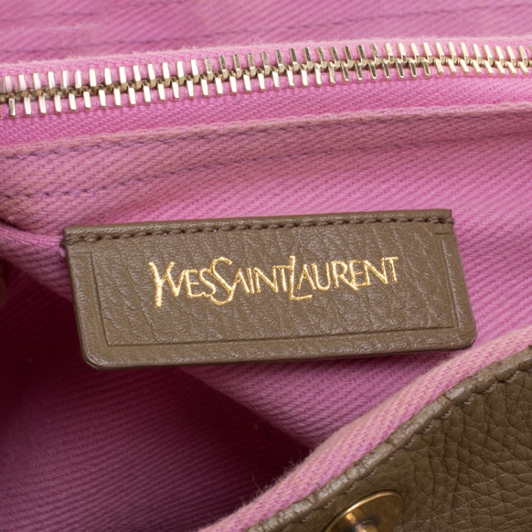 Pre Owned Saint Laurent Paris Taupe/Pink Leather and Canvas Muse Two Satchel