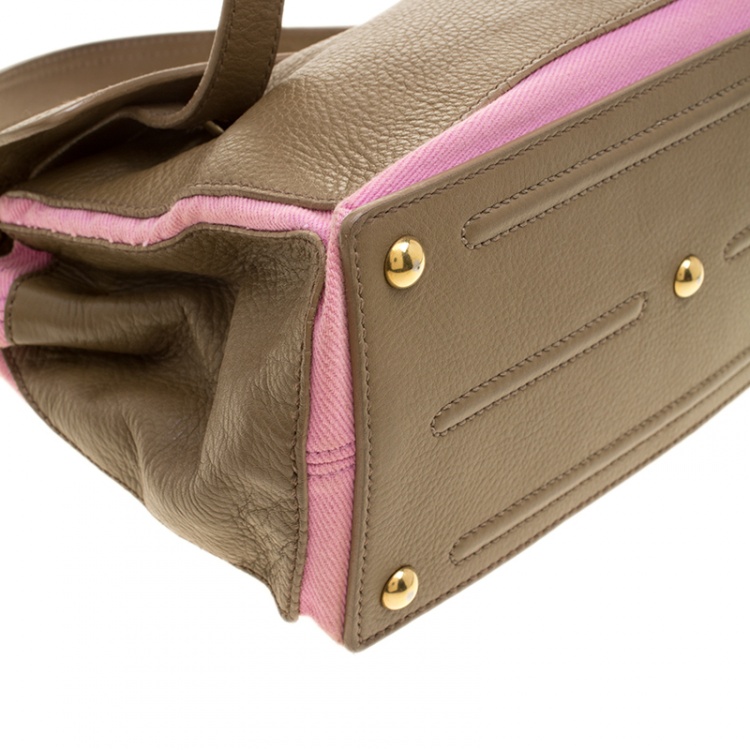 Pre Owned Saint Laurent Paris Taupe/Pink Leather and Canvas Muse Two Satchel