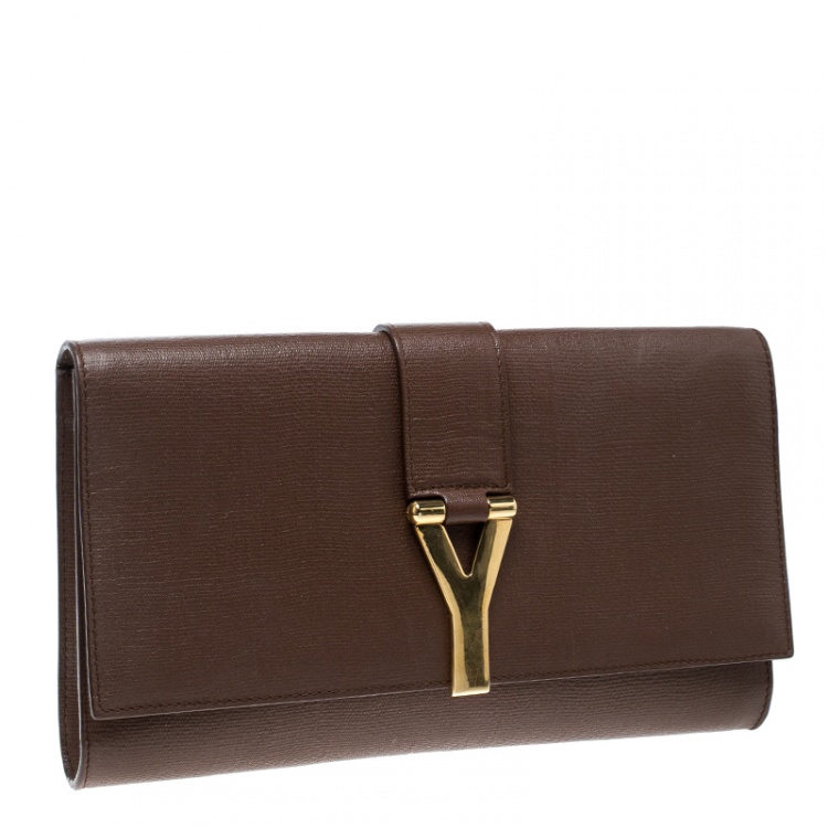 Pre Owned Saint Laurent Brown Leather Large Chyc Clutch