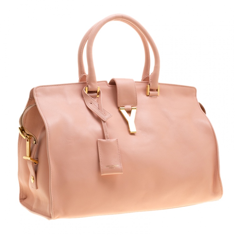 Pre Owned Saint Laurent Blush Pink Leather Medium Cabas Chyc Tote