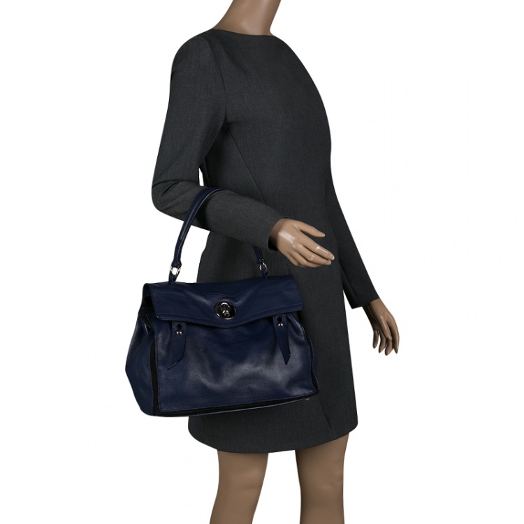 Pre Owned Saint Laurent Paris Blue Leather Medium Muse Two Satchel