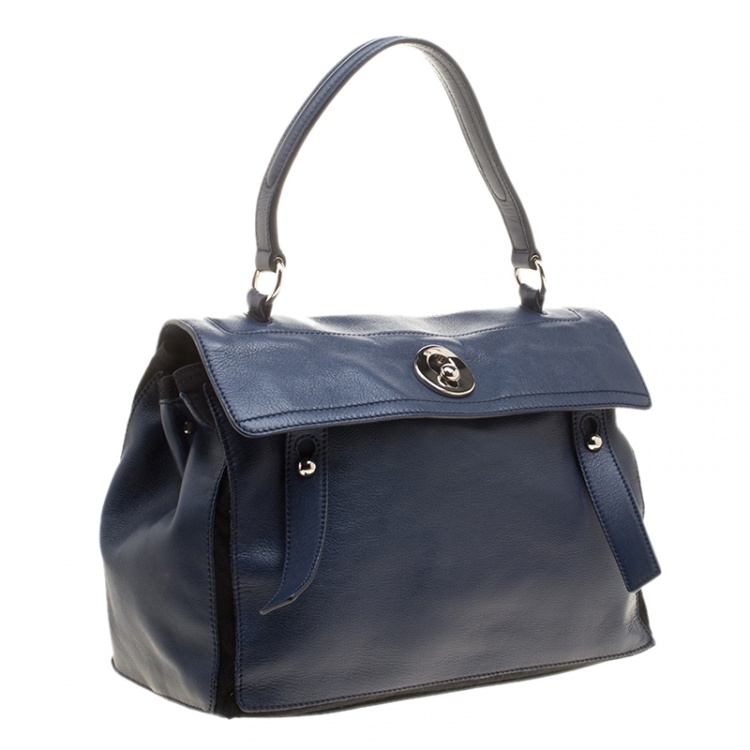 Pre Owned Saint Laurent Paris Blue Leather Medium Muse Two Satchel
