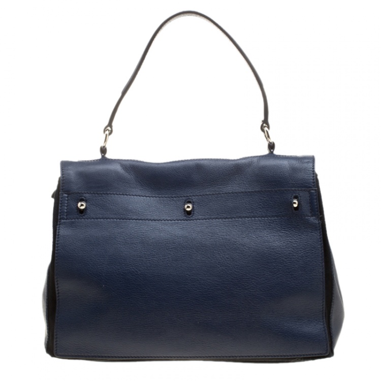 Pre Owned Saint Laurent Paris Blue Leather Medium Muse Two Satchel