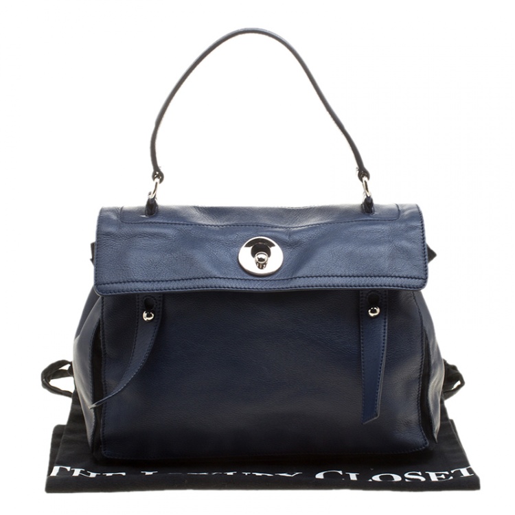 Pre Owned Saint Laurent Paris Blue Leather Medium Muse Two Satchel