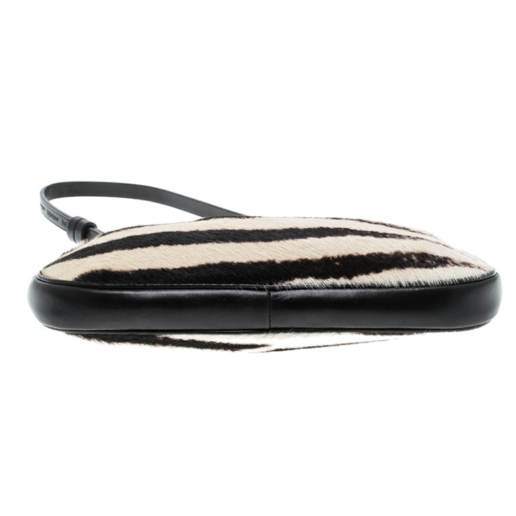 Pre Owned Saint Laurent Paris Black /Off White Zebra Print Pony Hair and Leather Hobo