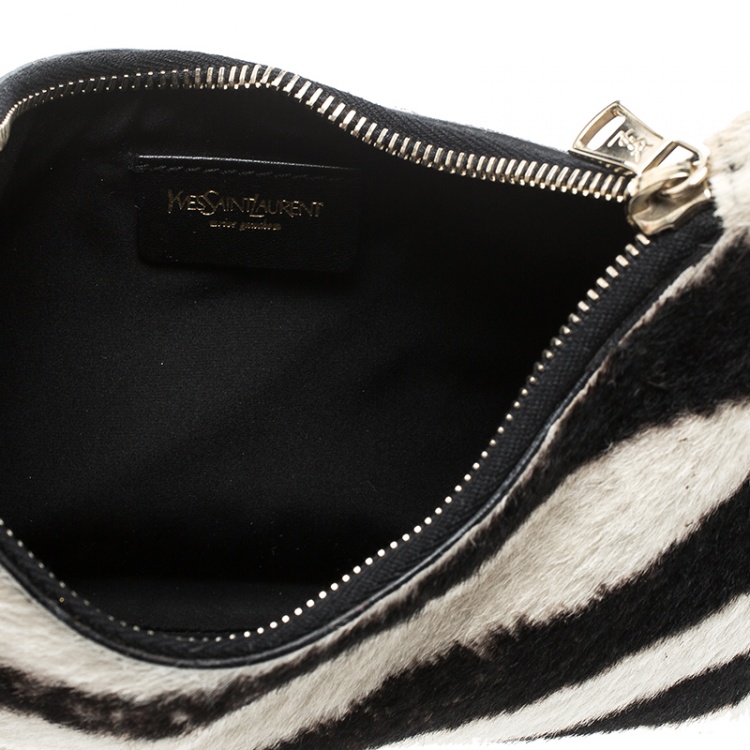 Pre Owned Saint Laurent Paris Black /Off White Zebra Print Pony Hair and Leather Hobo