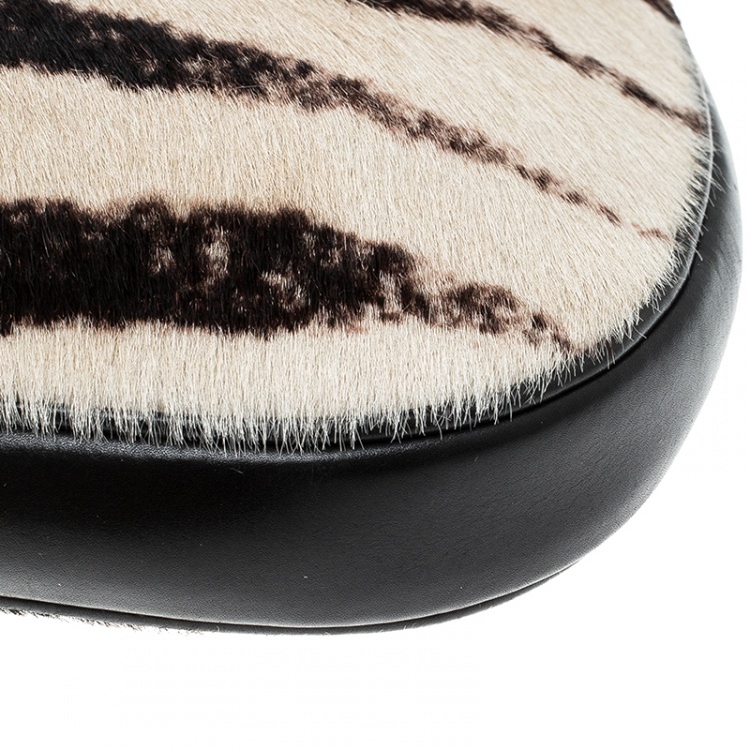Pre Owned Saint Laurent Paris Black /Off White Zebra Print Pony Hair and Leather Hobo