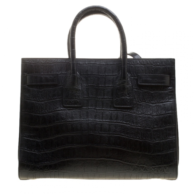Pre Owned Saint Laurent Black Croc Embossed Leather Small Classic Sac De Jour Tote