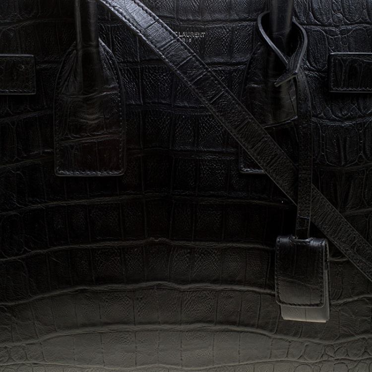 Pre Owned Saint Laurent Black Croc Embossed Leather Small Classic Sac De Jour Tote