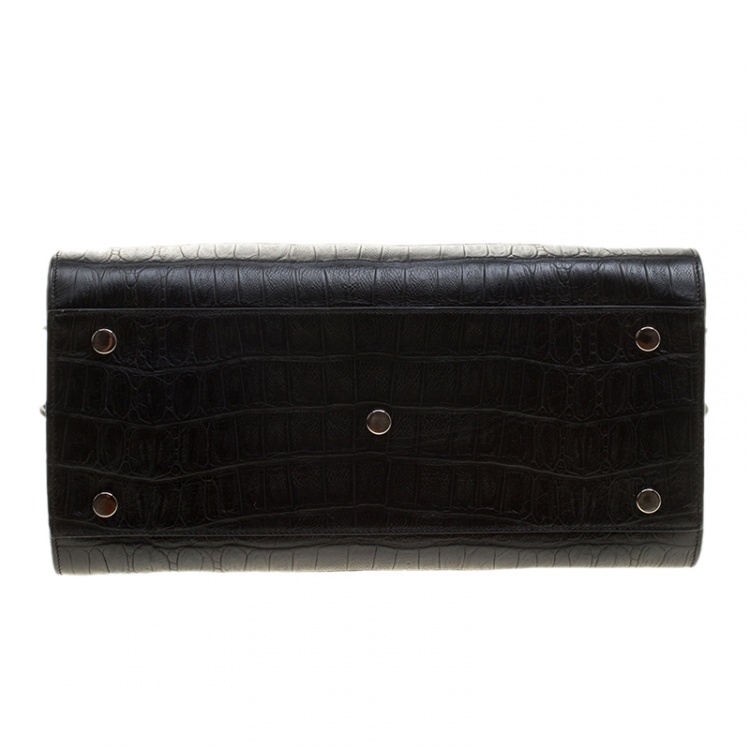 Pre Owned Saint Laurent Black Croc Embossed Leather Small Classic Sac De Jour Tote