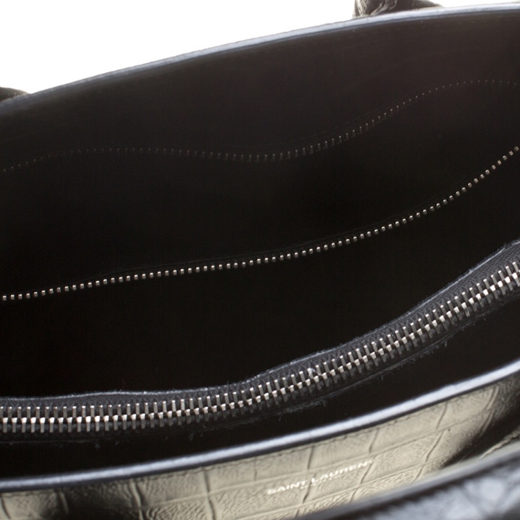Pre Owned Saint Laurent Black Croc Embossed Leather Small Classic Sac De Jour Tote
