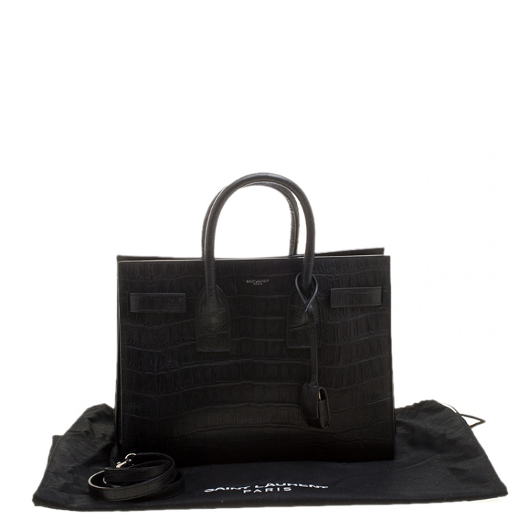 Pre Owned Saint Laurent Black Croc Embossed Leather Small Classic Sac De Jour Tote
