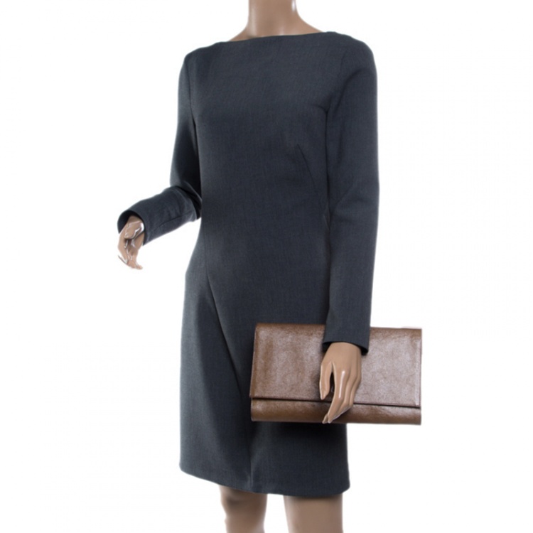 Pre Owned Saint Laurent Brown Coated Canvas Belle De Jour Flap Clutch