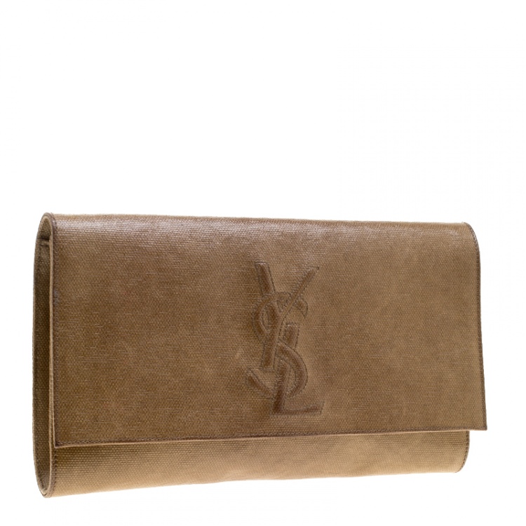 Pre Owned Saint Laurent Brown Coated Canvas Belle De Jour Flap Clutch
