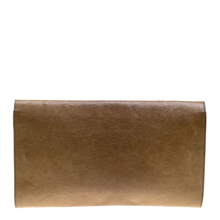 Pre Owned Saint Laurent Brown Coated Canvas Belle De Jour Flap Clutch