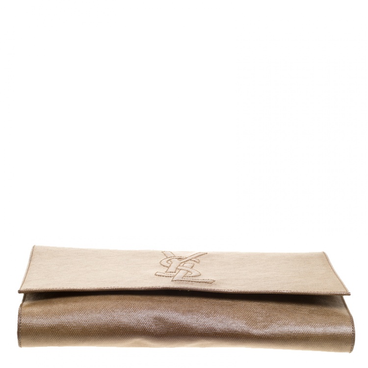 Pre Owned Saint Laurent Brown Coated Canvas Belle De Jour Flap Clutch