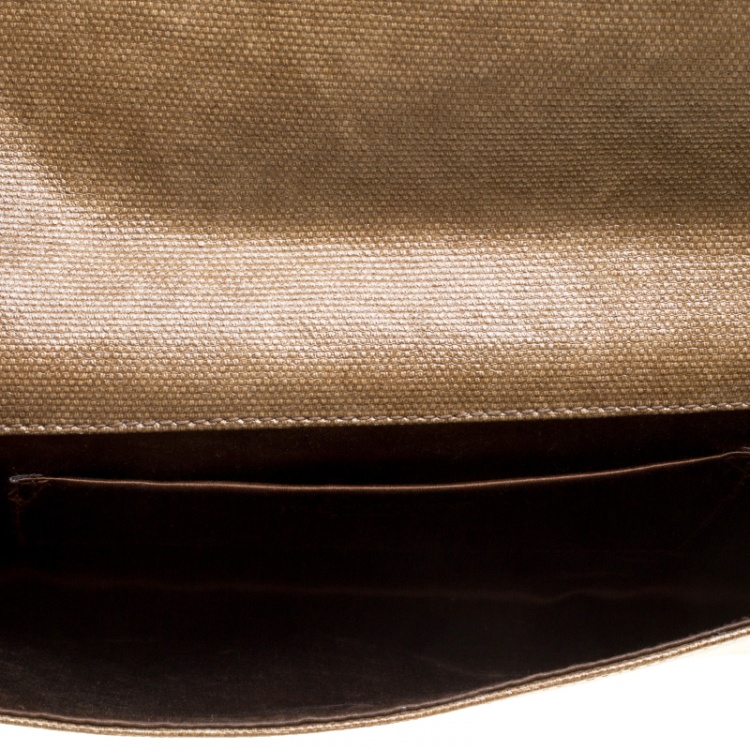 Pre Owned Saint Laurent Brown Coated Canvas Belle De Jour Flap Clutch