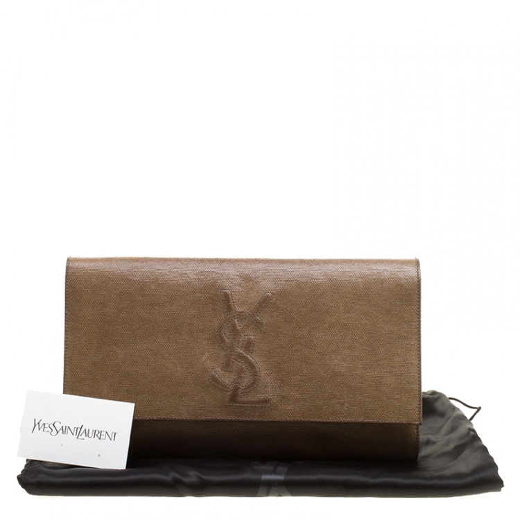 Pre Owned Saint Laurent Brown Coated Canvas Belle De Jour Flap Clutch