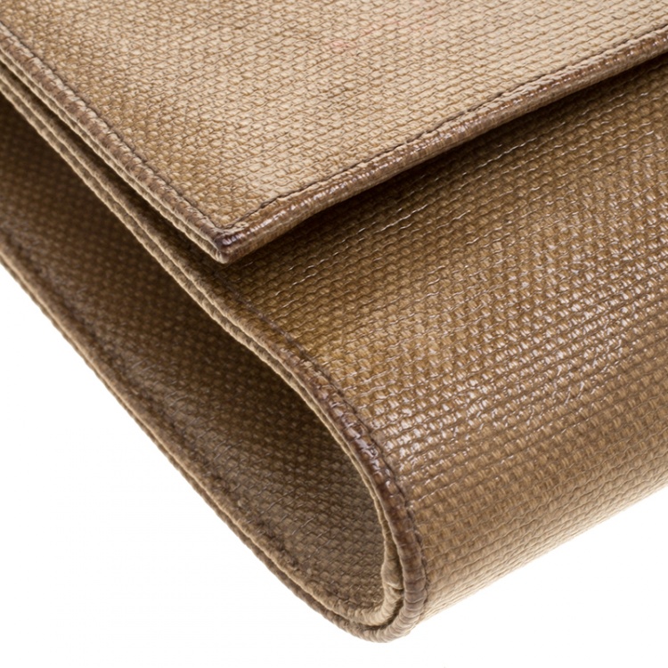 Pre Owned Saint Laurent Brown Coated Canvas Belle De Jour Flap Clutch