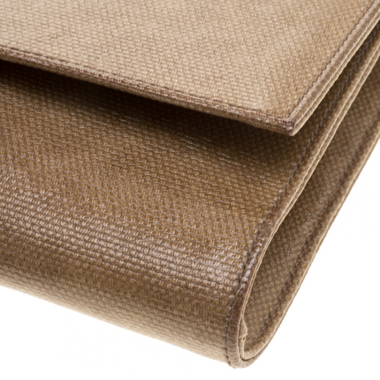 Pre Owned Saint Laurent Brown Coated Canvas Belle De Jour Flap Clutch