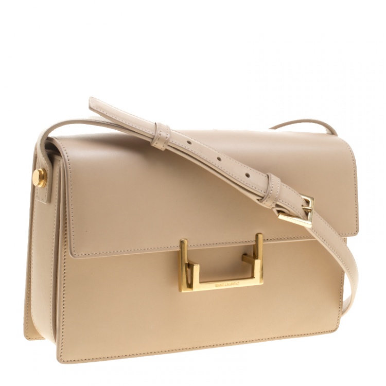 Pre Owned Saint Laurent Beige Leather Medium Lulu Shoulder Bag