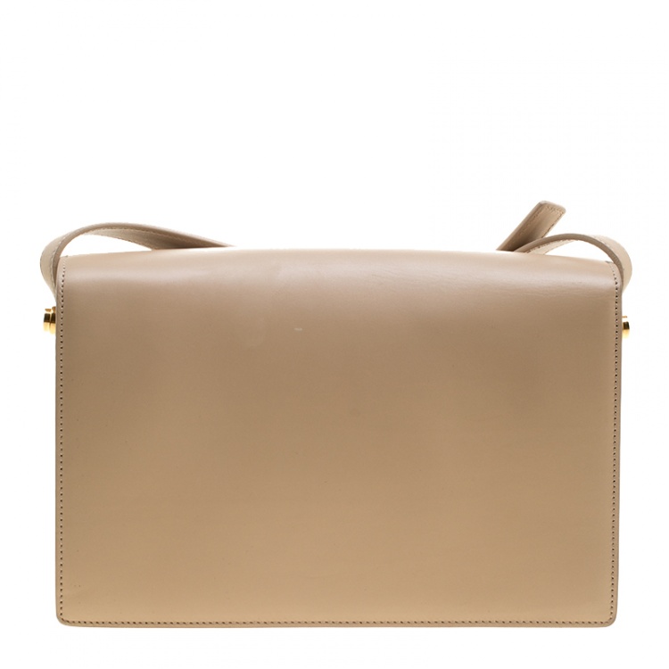 Pre Owned Saint Laurent Beige Leather Medium Lulu Shoulder Bag