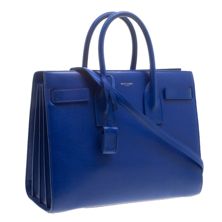 Pre Owned Saint Laurent Blue Leather Small Classic Sac De Jour Tote
