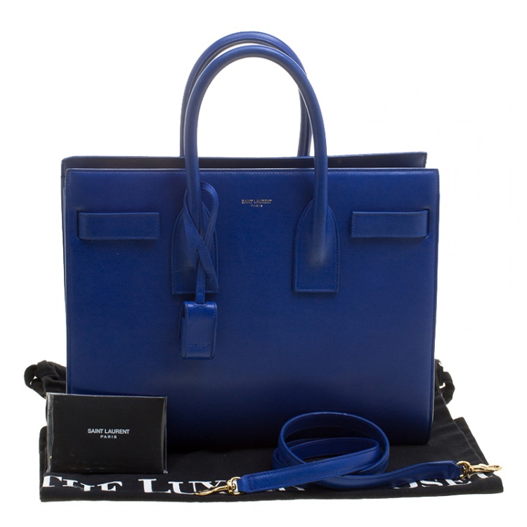 Pre Owned Saint Laurent Blue Leather Small Classic Sac De Jour Tote