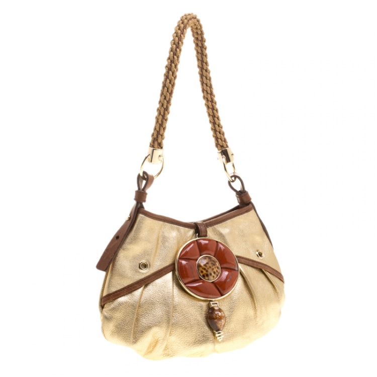 Pre Owned Saint Laurent Gold Leather Mini Hobo