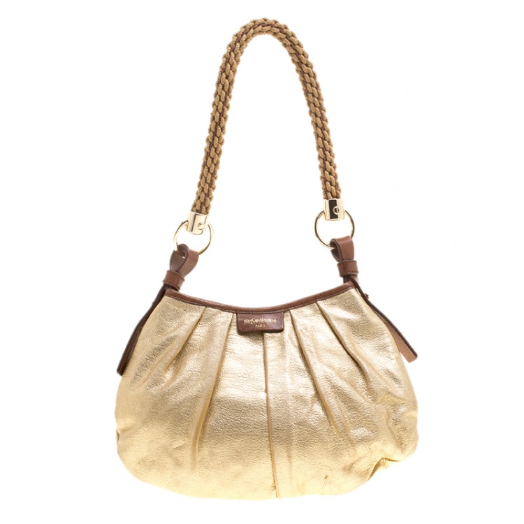 Pre Owned Saint Laurent Gold Leather Mini Hobo