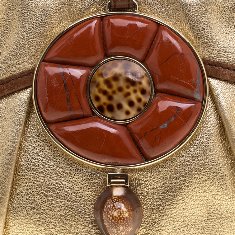 Pre Owned Saint Laurent Gold Leather Mini Hobo