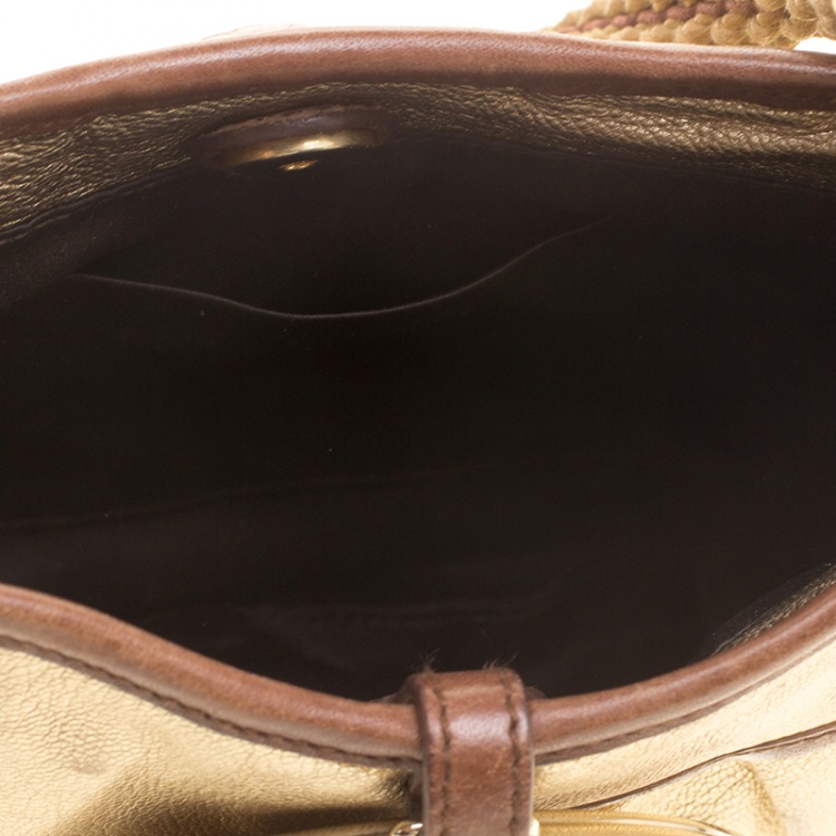 Pre Owned Saint Laurent Gold Leather Mini Hobo