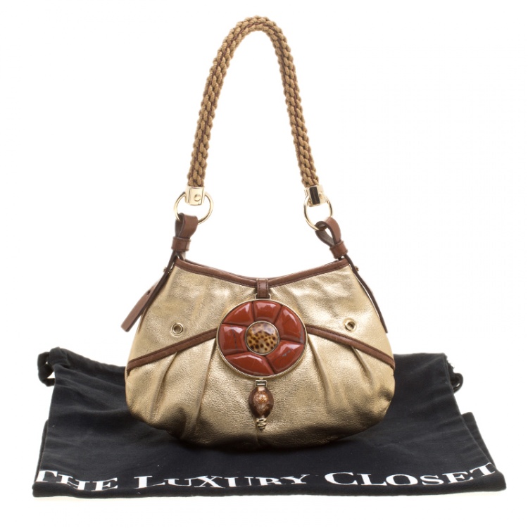 Pre Owned Saint Laurent Gold Leather Mini Hobo