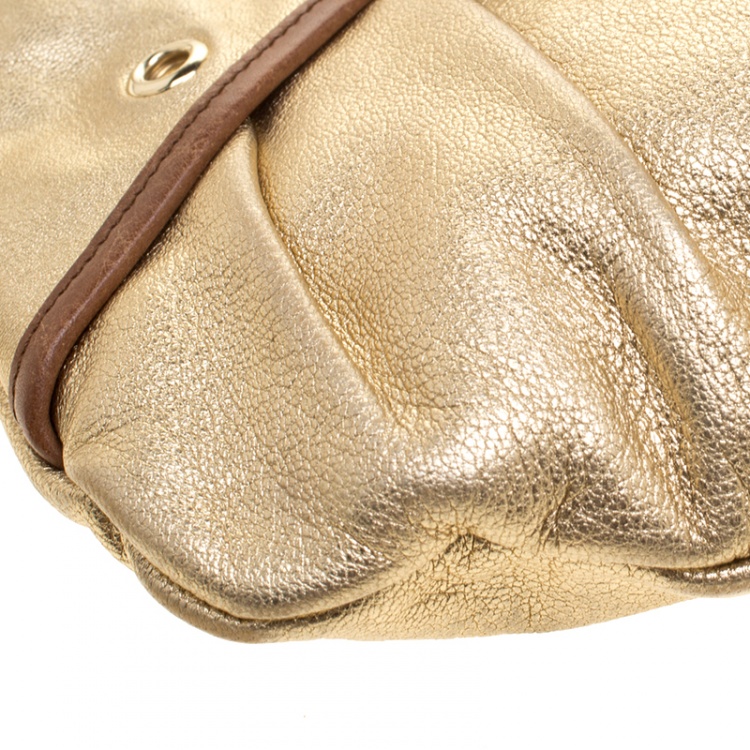 Pre Owned Saint Laurent Gold Leather Mini Hobo