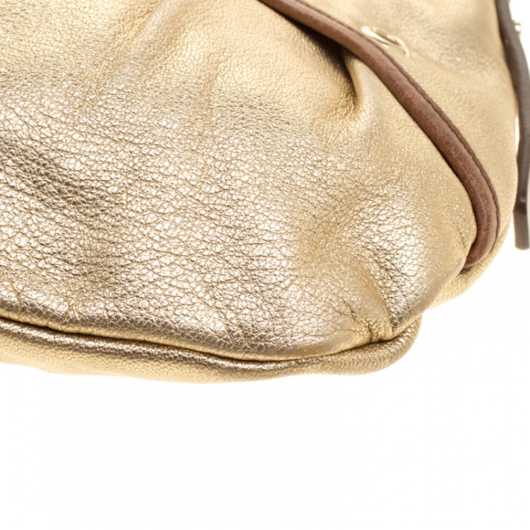 Pre Owned Saint Laurent Gold Leather Mini Hobo
