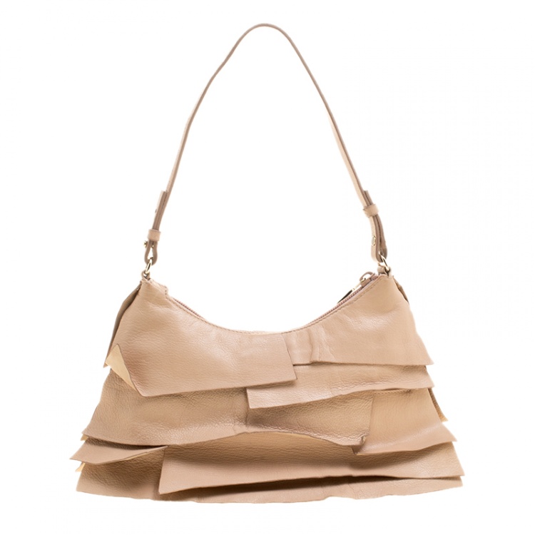 Pre Owned Saint Laurent Beige Leather St.Tropez Shoulder Bag