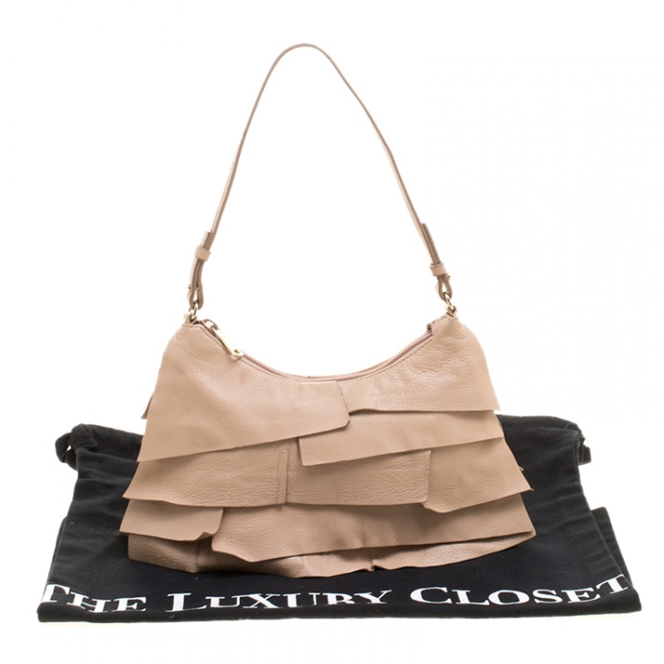 Pre Owned Saint Laurent Beige Leather St.Tropez Shoulder Bag