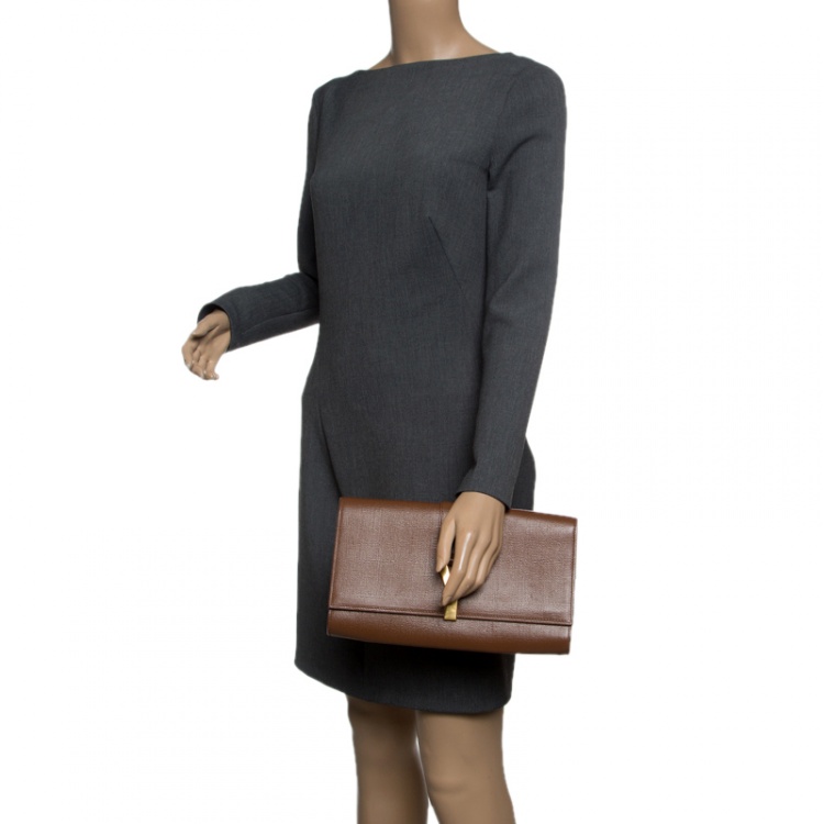 Pre Owned Saint Laurent Brown Leather Chyc Clutch