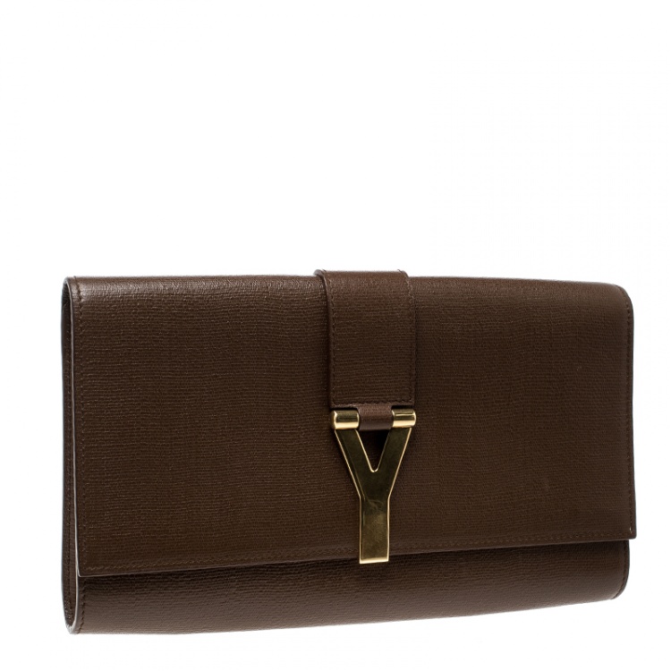 Pre Owned Saint Laurent Brown Leather Chyc Clutch