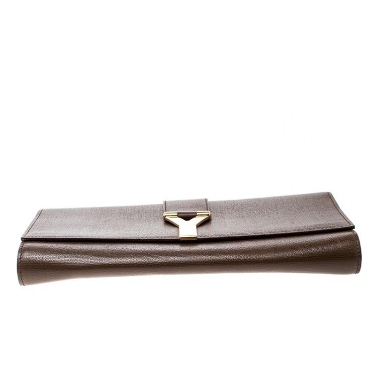 Pre Owned Saint Laurent Brown Leather Chyc Clutch