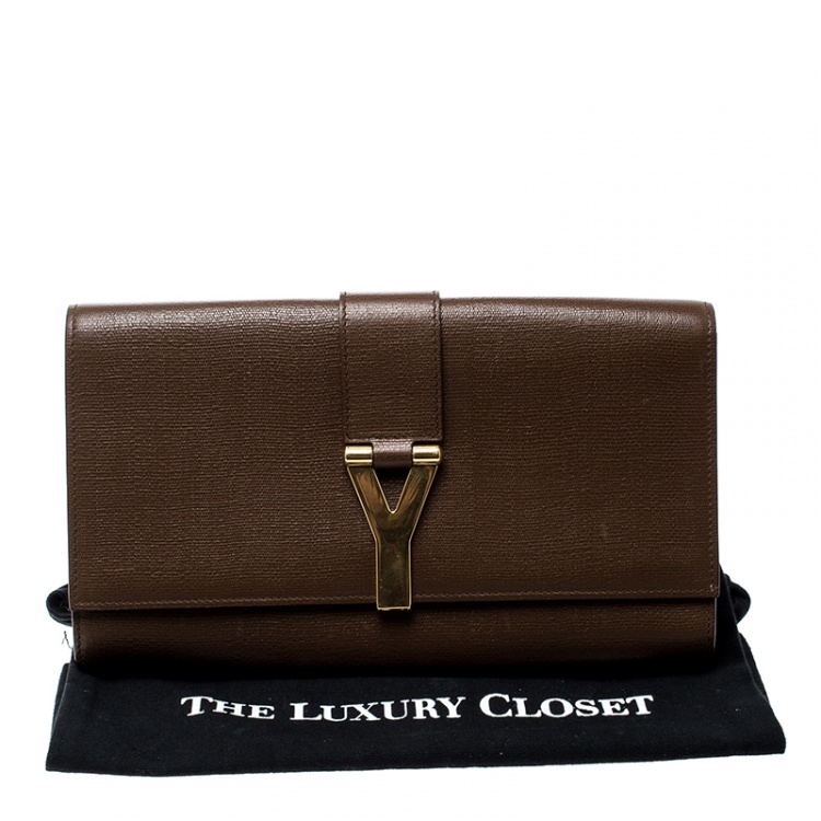 Pre Owned Saint Laurent Brown Leather Chyc Clutch