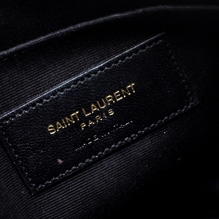 Pre Owned Saint Laurent Grey Matelasse Leather Monogram Wristlet Clutch 