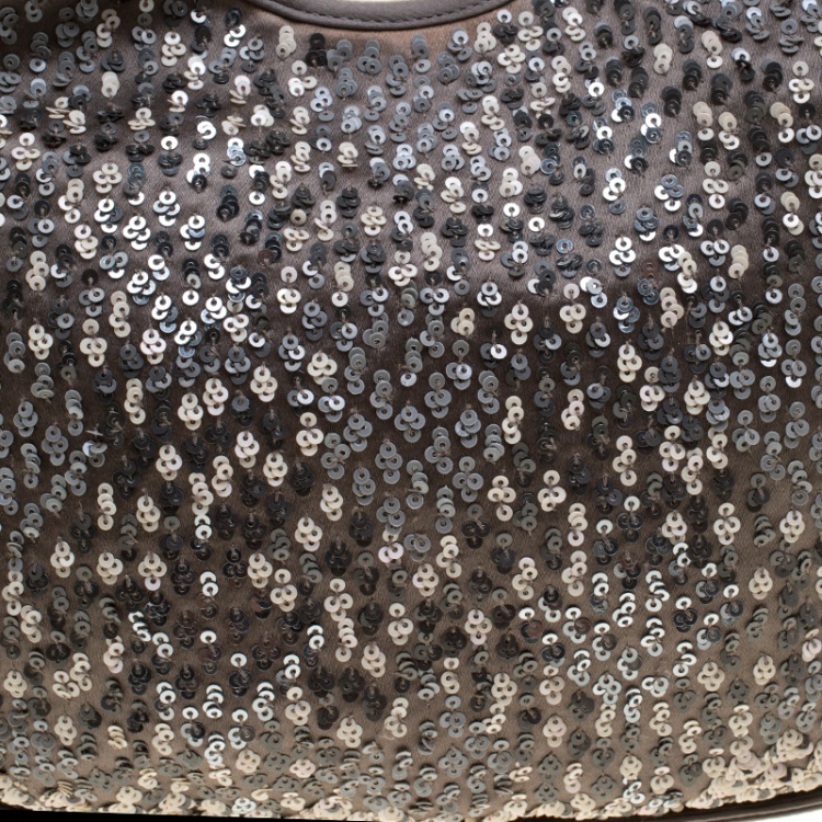 Pre Owned Saint Laurent Grey Sequins and Satin Mombasa Shoulder Bag
