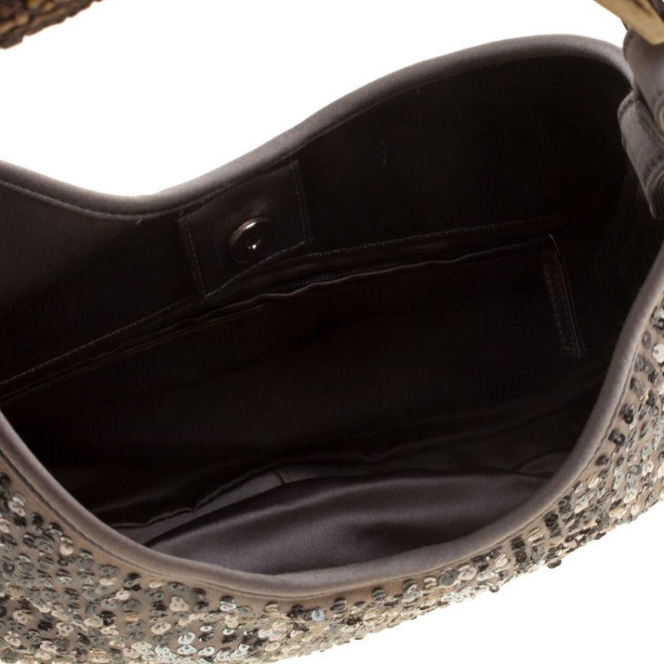 Pre Owned Saint Laurent Grey Sequins and Satin Mombasa Shoulder Bag
