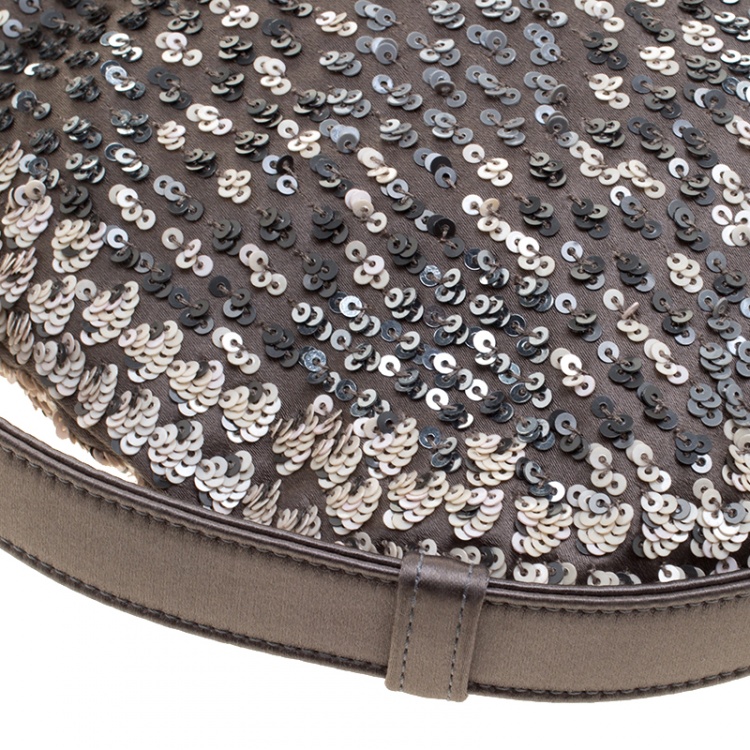 Pre Owned Saint Laurent Grey Sequins and Satin Mombasa Shoulder Bag